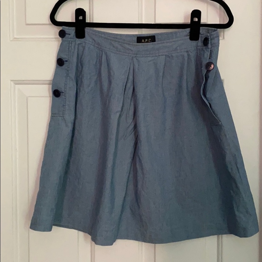 APC blue chambray A-line skirt buttons 38